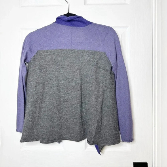 EILEEN FISHER 100% Royal Alpaca Color Block Purple Gray Open Knit Cardigan 2P - Picture 6 of 6